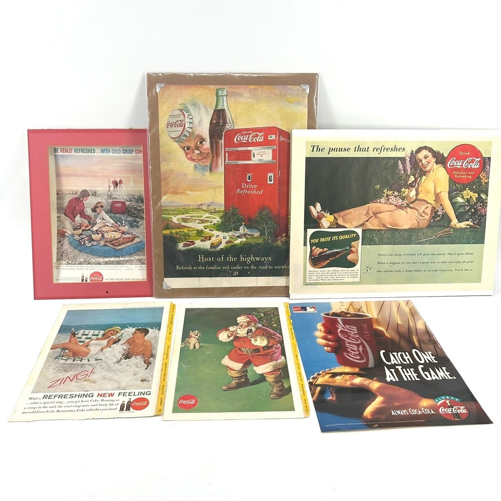Vintage Coca Cola Magazine Ads Lot 6 1940s-1990s Santa Sprite Boy National Geo